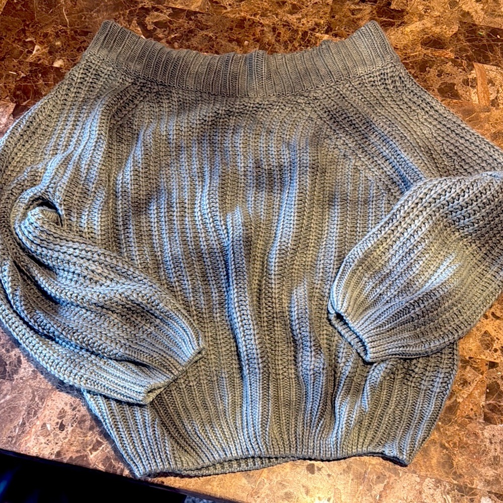 Women's Teal Tie Dye Knit Off the Shoulder Sweater - Size Large